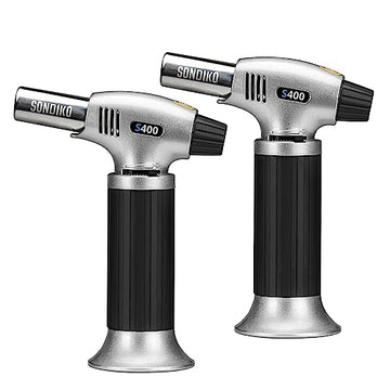 Sondiko Butane Torch S400 2 Pack, Refillable Kitchen Lighter, Fit All Butane Tanks Blow Torch with Safety Lock and Adjustable Flame for Desserts, Creme Brulee, and Baking