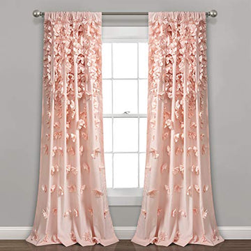 Lush Decor Riley Window Curtain Panel - Charming Handmade Bow Details - Elegant Light Filtering Single Curtain for Living Room, Dining Room, or Bedroom - 54" W x 84" L, Blush