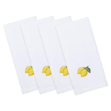 Homaxy 100% Cotton Waffle Weave Lemon Embroidery Kitchen Dish Towels, Ultra Soft Absorbent Quick Drying Cleaning Towel, 13 x 28 Inches, 4-Pack