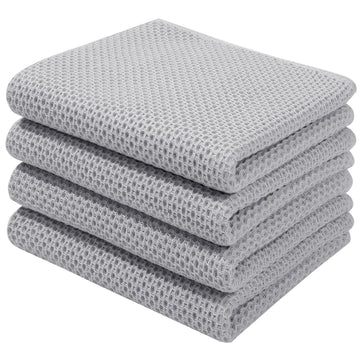 Homaxy 100% Cotton Waffle Weave Kitchen Dish Towels, Ultra Soft Absorbent Quick Drying Cleaning Towel, 13x28 Inches, 4-Pack, Light Gray