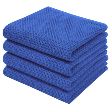 Homaxy 100% Cotton Waffle Weave Kitchen Dish Towels, Ultra Soft Absorbent Quick Drying Cleaning Towel, 13x28 Inches, 4-Pack, Blueberry