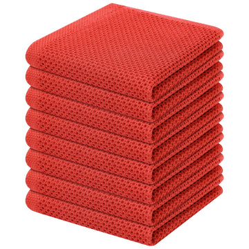 Homaxy 100% Cotton Waffle Weave Kitchen Dish Cloths, Ultra Soft Absorbent Quick Drying Dish Towels, 12 x 12 Inches, 8-Pack, Brick Red
