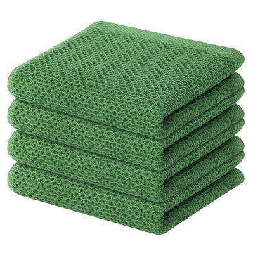 Homaxy 100% Cotton Waffle Weave Kitchen Dish Towels, Ultra Soft Absorbent Quick Drying Cleaning Towel, 13x28 Inches, 4-Pack, Grass Green