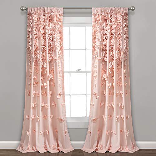 Lush Decor Riley Window Curtain Panel - Charming Handmade Bow Details - Elegant Light Filtering Single Curtain for Living Room, Dining Room, or Bedroom - 54" W x 84" L, Blush