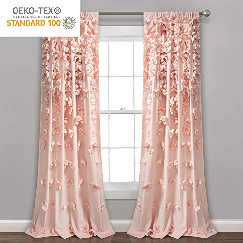 Lush Decor Riley Window Curtain Panel - Charming Handmade Bow Details - Elegant Light Filtering Single Curtain for Living Room, Dining Room, or Bedroom - 54" W x 84" L, Blush
