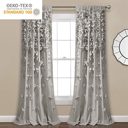 Lush Decor Riley Window Curtain Panel - Charming Handmade Bow Details - Elegant Light Filtering Single Curtain for Living Room, Dining Room, or Bedroom - 54" W x 84" L, Light Gray
