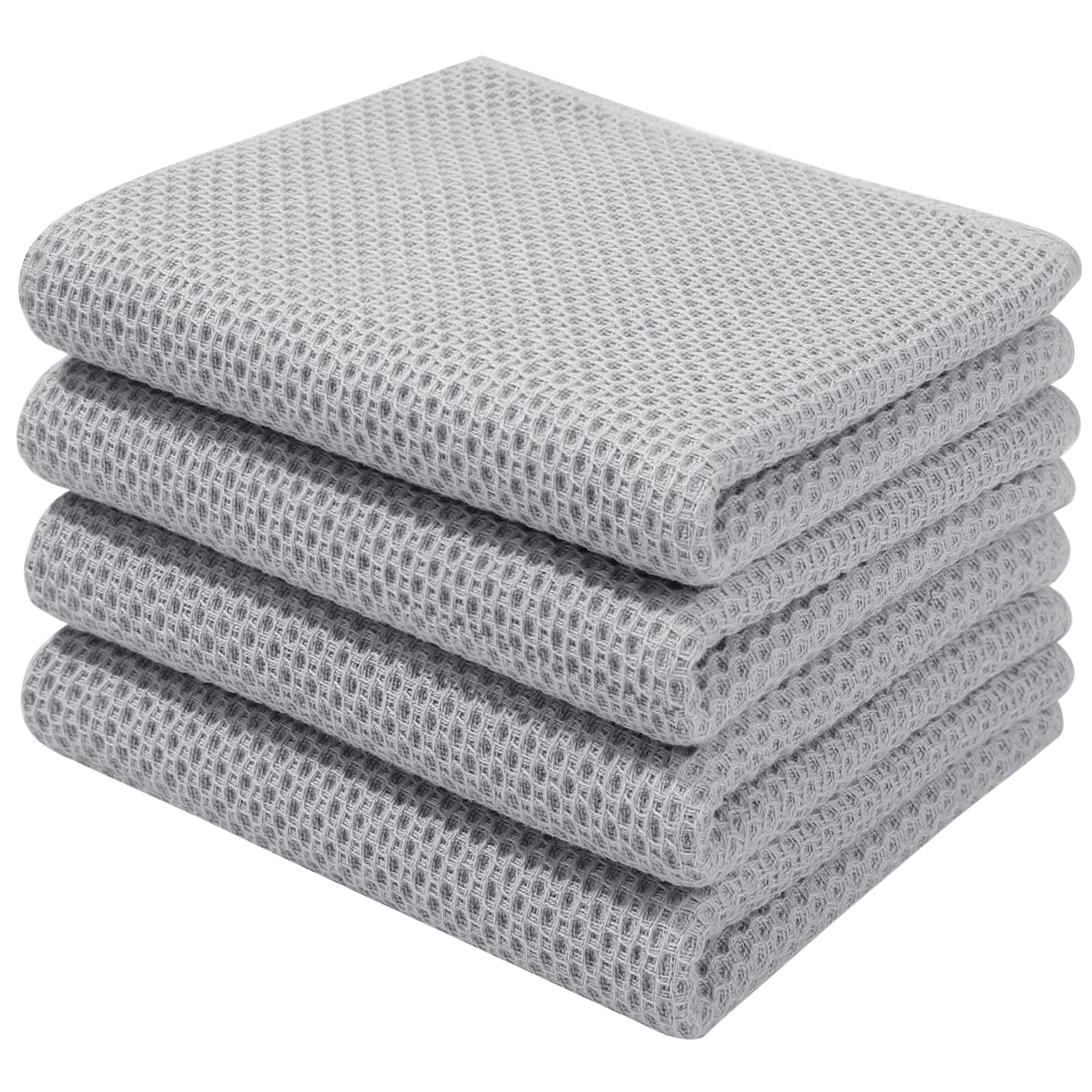 Homaxy 100% Cotton Waffle Weave Kitchen Dish Towels, Ultra Soft Absorbent Quick Drying Cleaning Towel, 13x28 Inches, 4-Pack, Light Gray