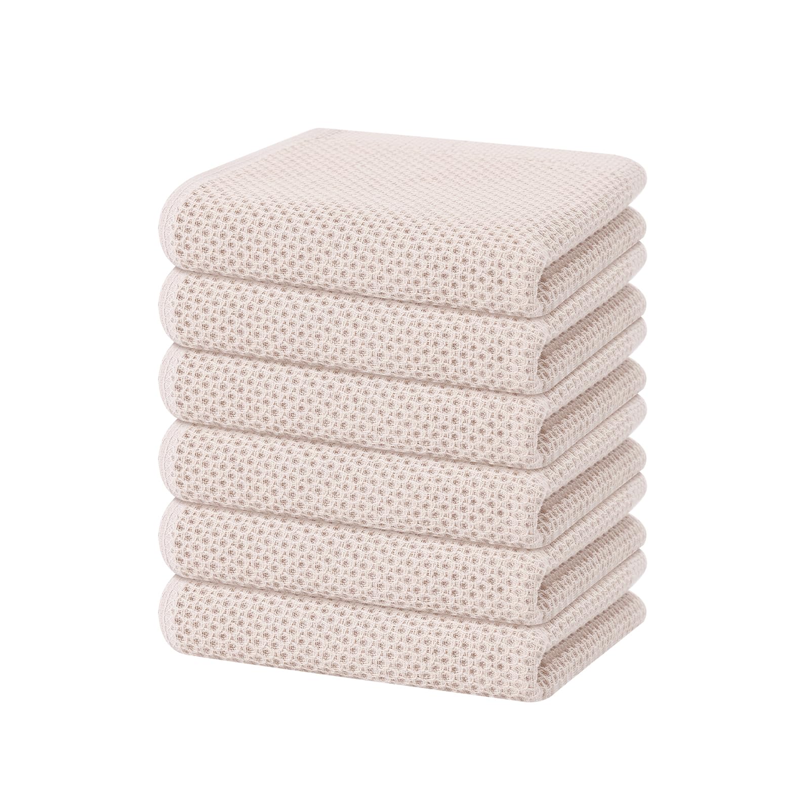 Homaxy 100% Cotton Waffle Weave Kitchen Dish Towels, Ultra Soft Absorbent Quick Drying Cleaning Towel, 13 x 28 Inches, 6-Pack, Beige