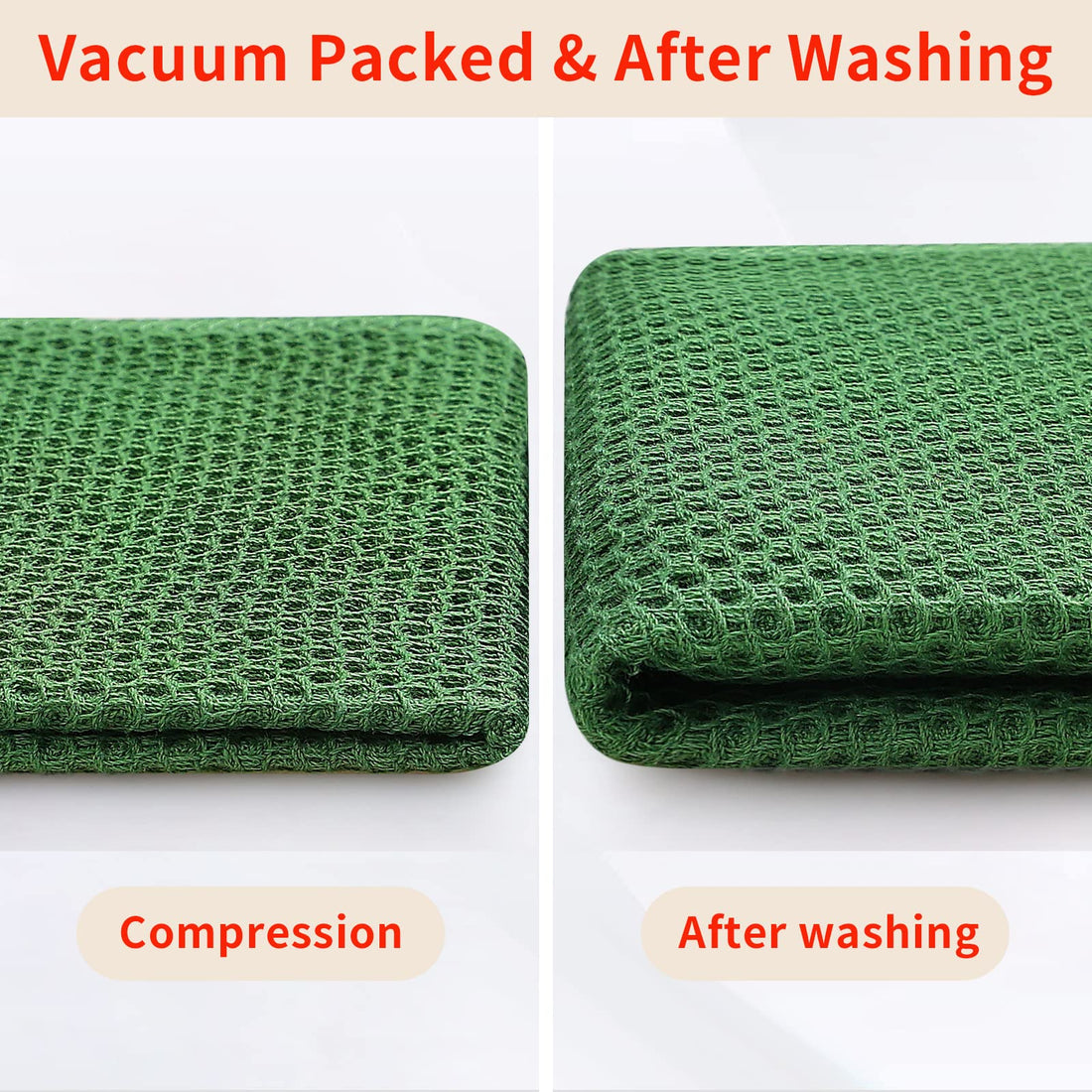 Homaxy 100% Cotton Waffle Weave Kitchen Dish Towels, Ultra Soft Absorbent Quick Drying Cleaning Towel, 13x28 Inches, 4-Pack, Grass Green
