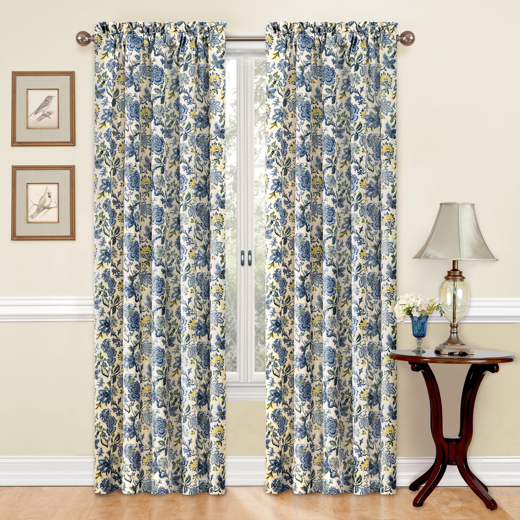 Waverly Traditions Navarra Modern Farmhouse Room Darkening Thermal Rod Pocket Window Curtains for Bedroom, Single Panel, 52" x 84", Porcelain